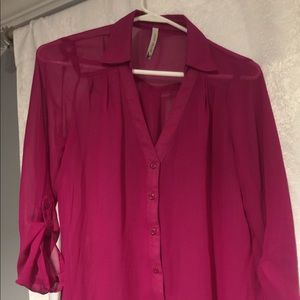Sheer magenta Button Down Blouse medium